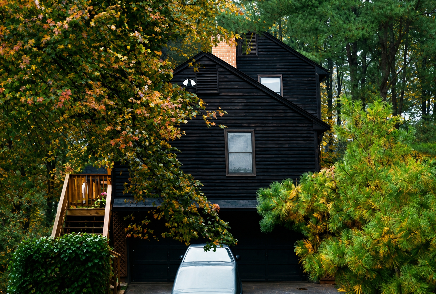 The Gorman home at 5 Cedar Hill Road surrounded by autumn trees