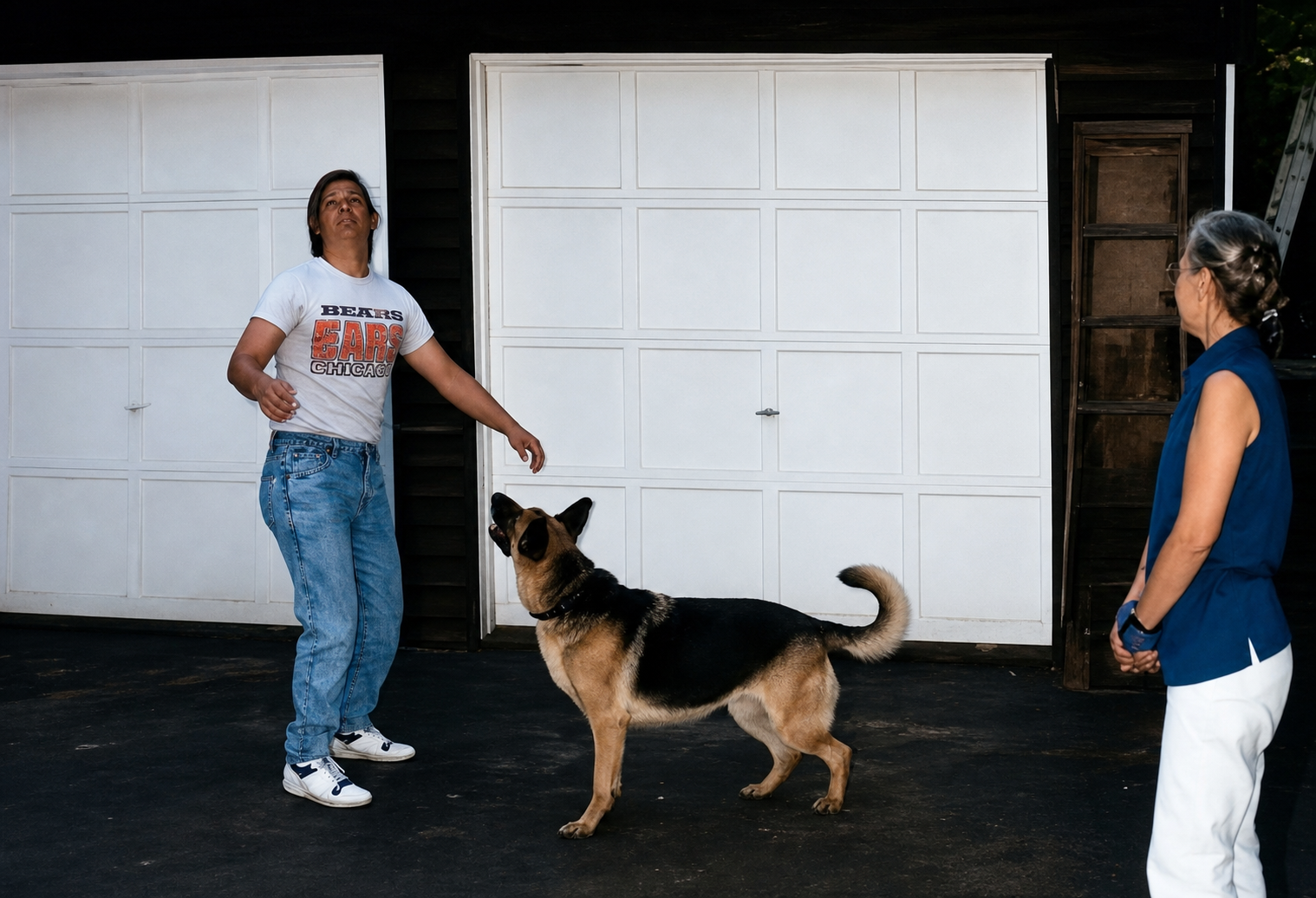 A family moment in the driveway at Cedar Hill Road